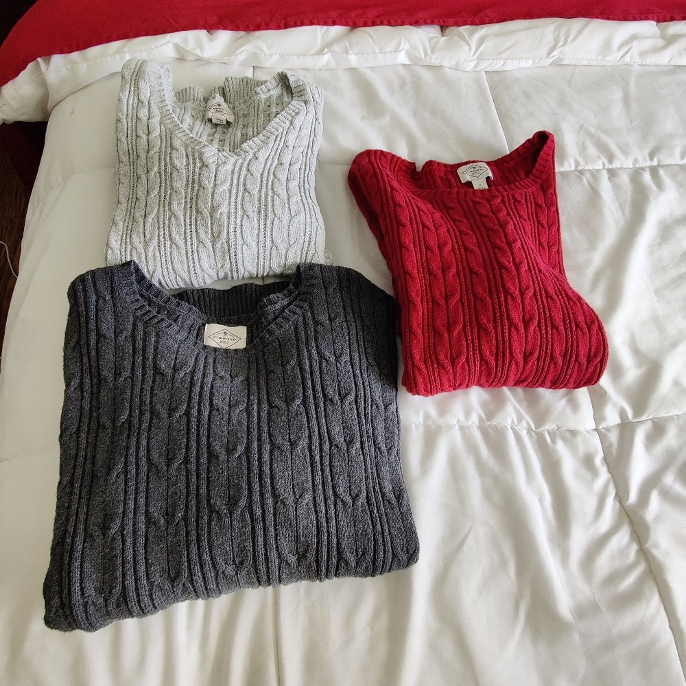 St. John's Bay Cable Knit V-Neck Sweaters - Red, Charcoal, Light Gray